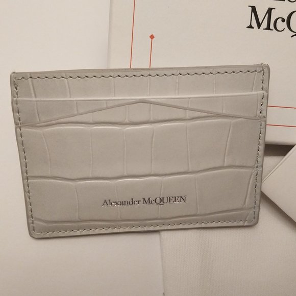 Alexander McQueen Skull Croc Embossed Leather Card Holder Ombre Gray - Picture 3 of 7